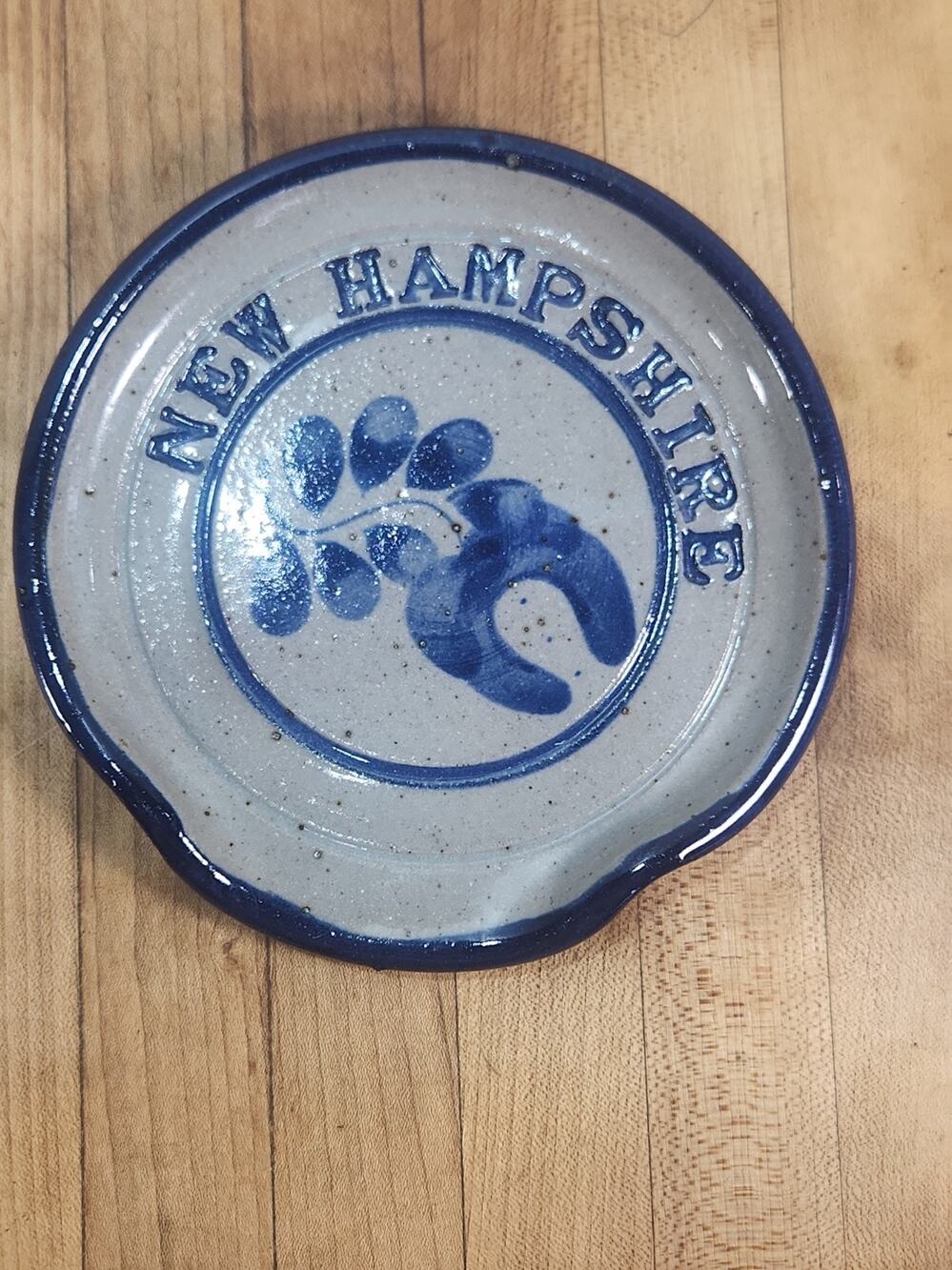Handmade New Hampshire Stoneware Spoon Rest Cobalt Blue Pottery 6" Folk Art